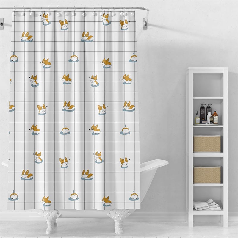 TIKABC Shower Curtain Liner, 4G PEVA Corgi Shower Liner, Plastic Waterproof Shower Curtains, 72x72 inch with Grommet Holes 3 Magnetic Weights - Image 1